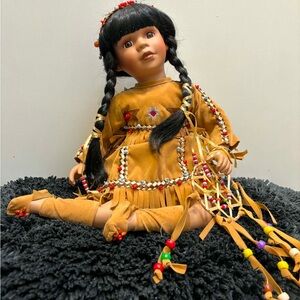 Handcrafted Tan Native-Inspired Kids Doll with Bead Accents